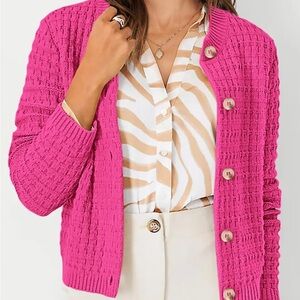 Ann Taylor Fuchsia Textured Cardigan